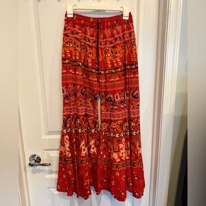 Bohemian Red Pants with Elephant Print